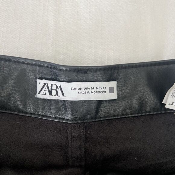 Zara Faux Leather Straight Leg Trouser Black Pants High Rise Womens Size 6 - Picture 11 of 12